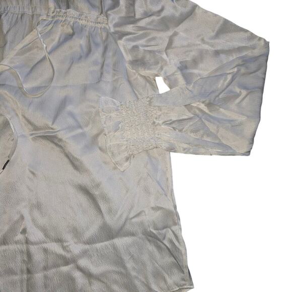 Go By Go Silk V-Neck Flowy White Elastic Cuffs L Lightweight Popover 100% Silk - Picture 3 of 8